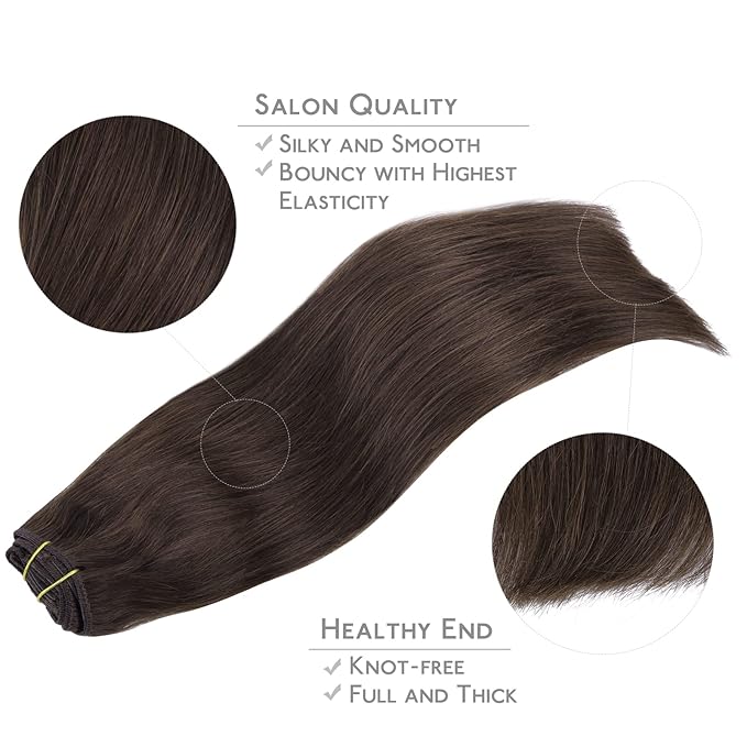 WENNALIFE Clip in Hair Extensions Real Human Hair, 16 Inch 120g 7pcs Light Dark Brown Hair Extensions Clip in Human Hair Remy Clip in Hair Extensions Real Human Hair Double Weft