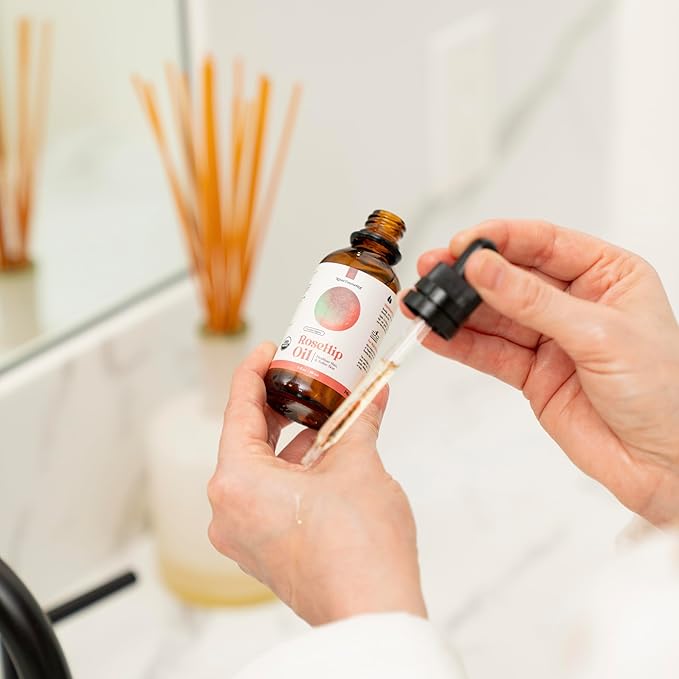 Organic Rosehip Oil, Cold Pressed Rosehip Oil for Face, Skin Care, Gua Sha, and Hair Care, USDA Certified Organic 100% Pure, Hexane Free, 2 Fl Oz.