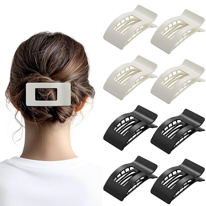8 Pack French Flat Hair Clips for Women – Large Matte No-Slip Claw Barrettes for Thick & Thin Hair, Strong Hold Styling Accessories (Glossy Black and White)