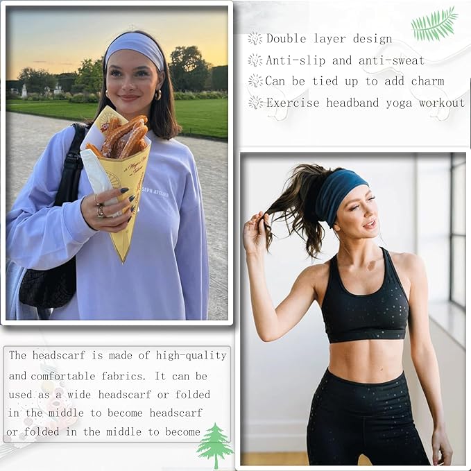 Thick Elastic Cotton Headbands - Non-Slip, Fashion Head Bands in Black, White, and Gray for Women's Sports and Hair Styling