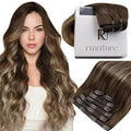 RUNATURE Real Human Hair Clip in Extensions, Balayage Clip in Hair Extensions Human Hair, Soft Straight Natural Hair for Women, Natural Looking 16 Inch 120g 7pcs #4/27/4