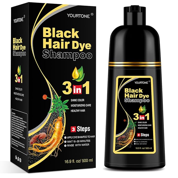 Black Hair Dye Shampoo 3 in 1 for Gray Hair Coverage, Hair Color Shampoo for Women Men, Herbal Ingredients Champu Para Pintar el Cabello (16.9 Oz)