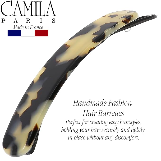 Camila Paris CP3360 French Hair Barrette Clip for Girls, Handmade, White Tokyo, Metal-Free Closure Strong Hold Grip Hair Clips for Women, No Slip Durable Styling Girls Hair Accessories, Made in France