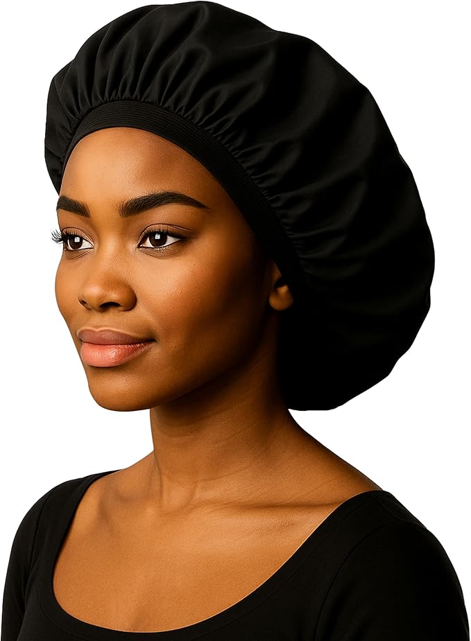 Reusable Oil Proof Nightcap, Protective Hair Bonnet and Shower Cap, Leakproof, Oilproof, and Waterproof, Black, Now 2 Sizes!