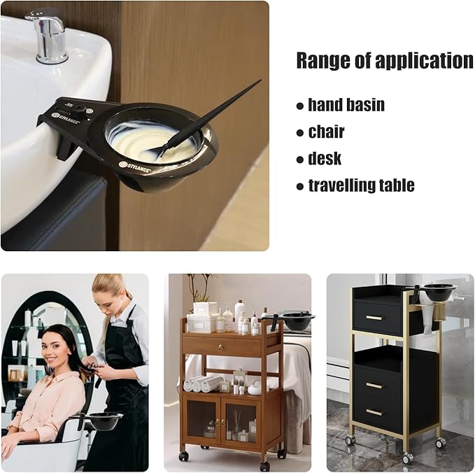 Toning Tub Hair Dye Bowl, Professional Clipable Hair Color Mixing Bowl For Hairstylist, Salon Shampoo Bowl (Black, 9.4x6.1in)