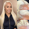 613 13x6 Lace Front Human Hair Wig - 24 Inch Straight, 200 Density, HD Transparent Lace, Blonde for Women
