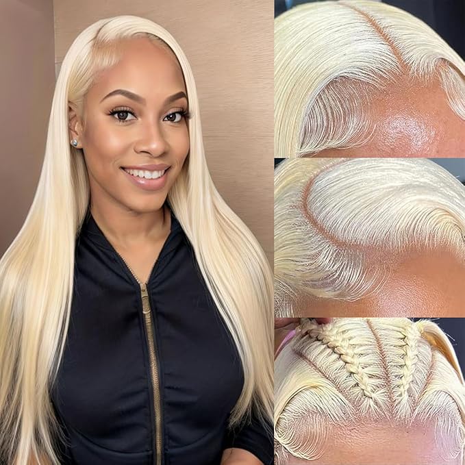 613 13x6 Lace Front Human Hair Wig - 24 Inch Straight, 200 Density, HD Transparent Lace, Blonde for Women