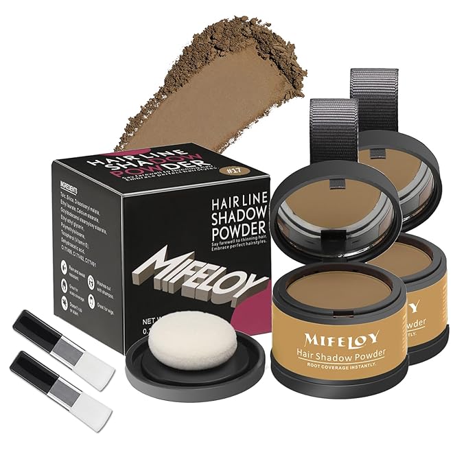 2 Pack Root Touch Up Shadow Powder, Gray Hair Cover Up, Color Root Coverage Powder for Thinning Grey Hairline, Instantly Concealer Hair Loss Beard Line Eyebrow, #17 Dark Blonde