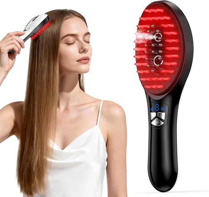 6-in-1 Rechargeable Scalp Massager Hair Growth Oil Applicator, Nano Mist, Electric Scalp Vibration Brush for Home Spa, Effortless Detangling & Relaxation Head Massage Tool for All Hair Types