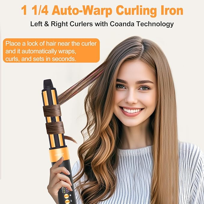 Hair Styler Hair Dryer Brush - 110,000 RPM High-Speed Hot Air Styler,Multi Stylers with Auto-Wrap Curler, Professional Blow Dryer Brush for Fast Curling Volumizing Styling (Black-Orange)