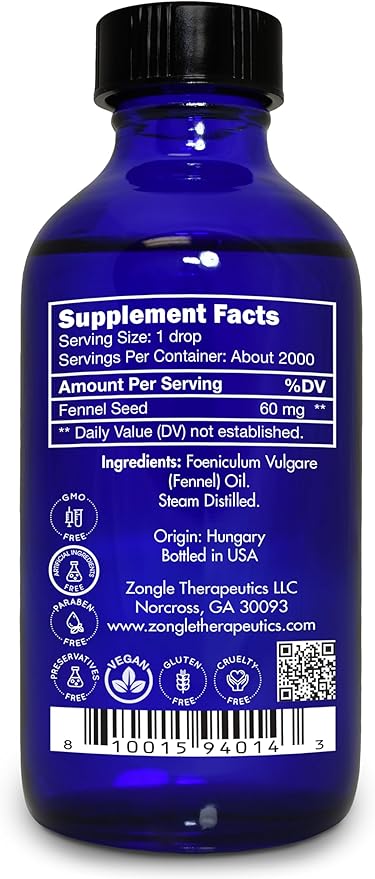 Fennel Essential Oil, Food Grade – 100% Pure, Fennel Oil, by Zongle Therapeutics, 4 OZ