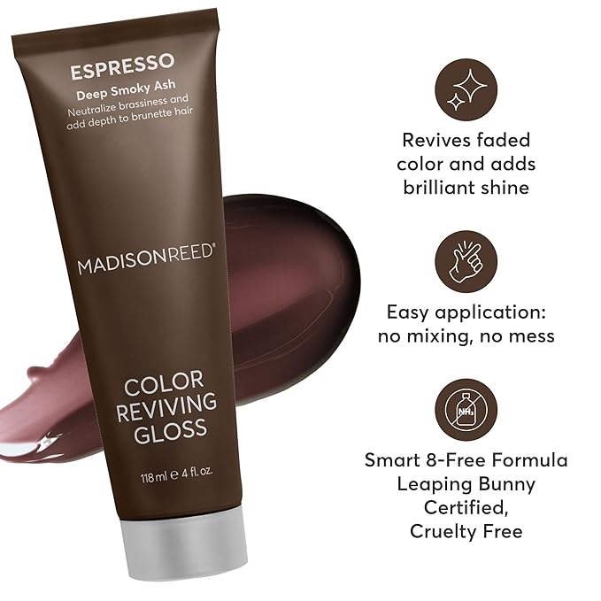 Madison Reed Color Reviving Gloss, Espresso - Brown, Semi-Permanent Hair Dye, Enhances Hair Color & Corrects Tone, Adds Brilliant Shine, Keratin & Argan Oil, 4 Fl Oz (118 mL)