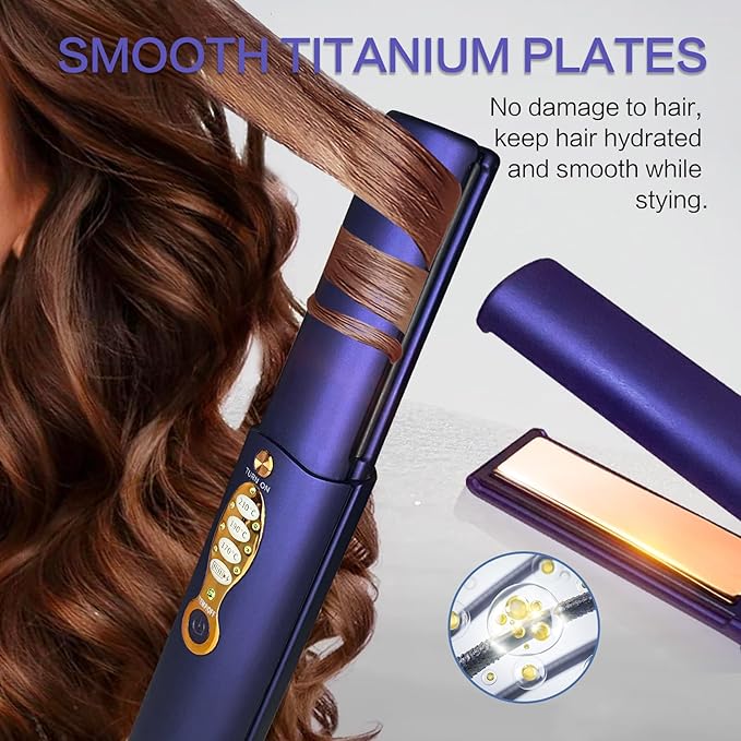 Cordless Hair Straighteners 5000 mAh Long Range Titanium Portable Flat Iron Wireless Mini Hair Straightener 2 in 1 for Straightening and Curling Travel Straightener max. 210℃/410℉ Heats Up in Seconds