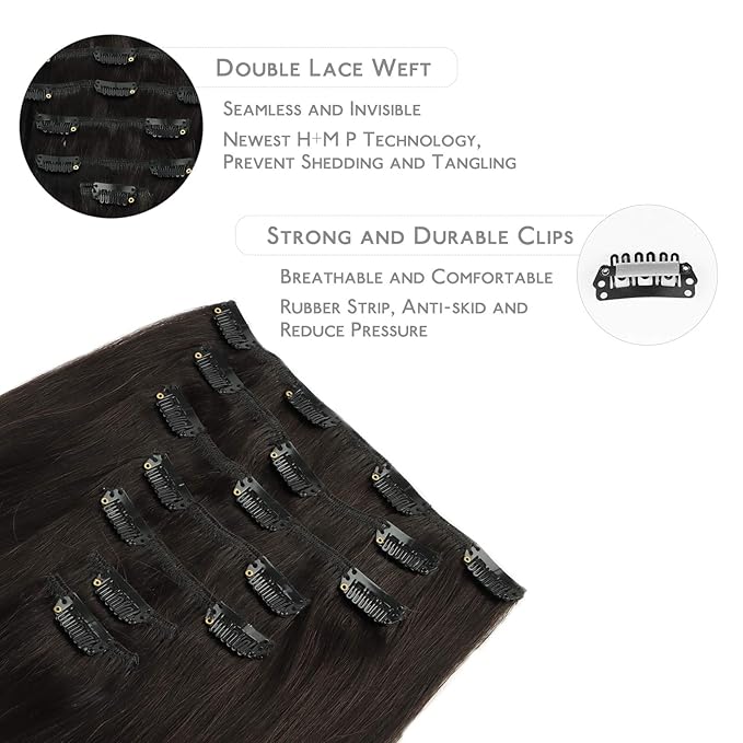 WENNALIFE Clip in Hair Extensions Real Human Hair, 14 Inch 110g 7pcs Remy Hair, Dark Brown Straight Natural Extensiones De Cabello Humano Con Clip Ins