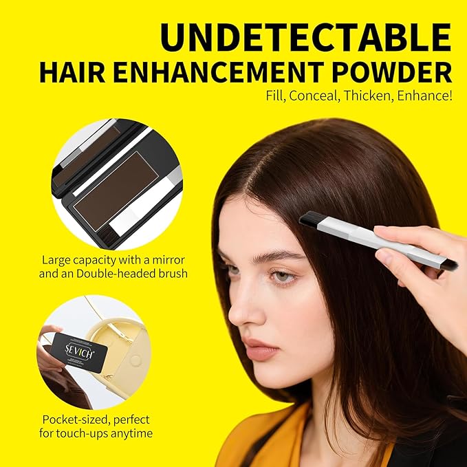 SEVICH Root Touch Up Hair Color Powder with Mirror & Brush – Instant Gray Hair Cover Up, Waterproof Sweatproof Formula, Natural Finish for Hairline & Bald Spot, 48H Long Lasting, Brown