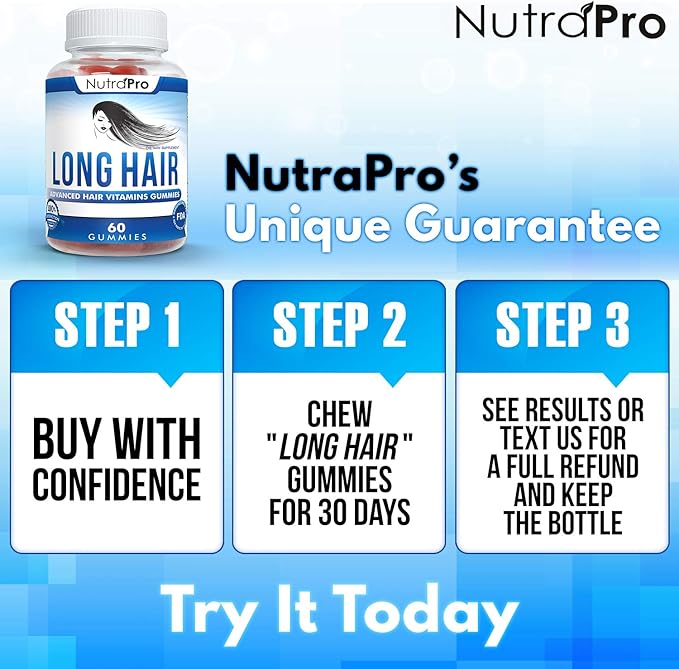 NutraPro Long Hair Gummies – Anti-Hair Loss Supplement for Faster Hair Growth of Weak, Thinning Hair – Grow Long Thick Hair & Increase Hair Volume with Biotin and 10 Hair Vitamins.for Men and Women.