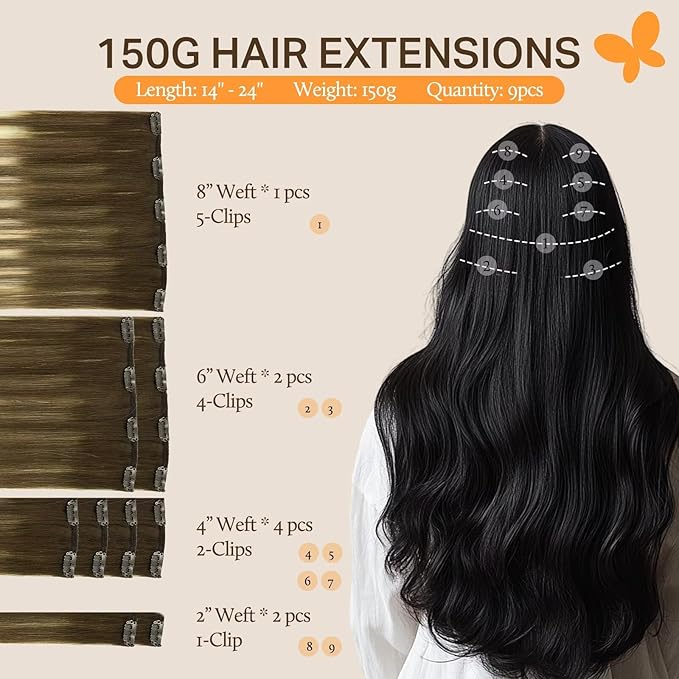 DOORES Hair Extensions Real Human Hair, Balayage Dark Blonde Highlighted Bleach Blonde 150g 18 Inch 9pcs, Clip in Hair Extensions Human Hair Extensions Human Hair Natural Straight Natural Thick Hair