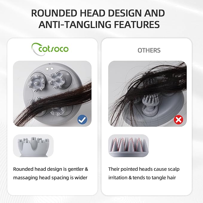 cotsoco Electric Scalp Head Massager, Scalp Hair Massage Waterproof Head Massager with 4 Heads 84 Nodes for Hair Growth and Stress Release Massage Black