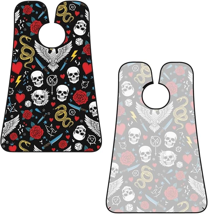 Beard Hair Catcher for Men, Waterproof Shaving Bib Apron Non-Stick, Trimming Tool for Dad Husband, Cool Rock Wild Eagle Red Rose Skull Floral Shave Bib