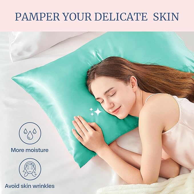 BEDELITE Satin Pillowcase for Hair and Skin, Super Soft Similar to Silk Pillow Cases 4 Pack with Envelope Closure, Cooling Pillowcases for Women Men (20"x36" King Size, Turquoise)