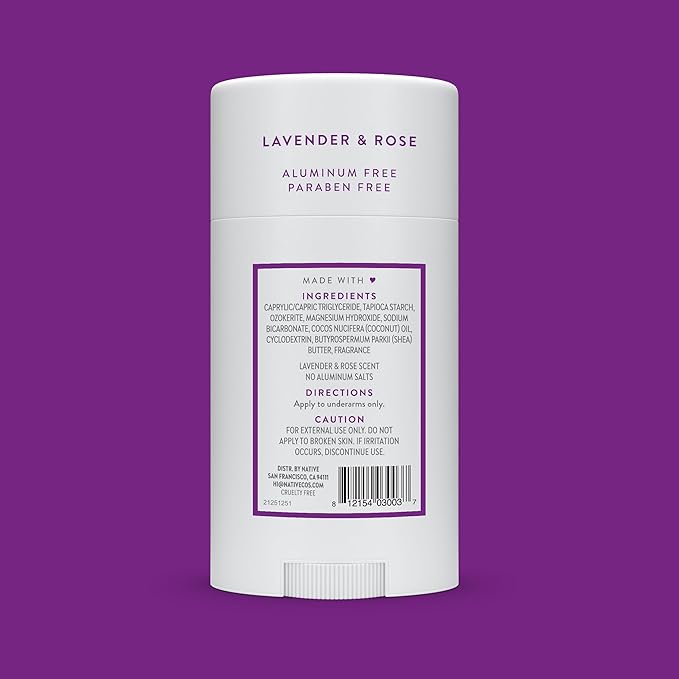 Native Deodorant Contains Naturally Derived Ingredients, 72 Hour Odor Control | Deodorant for Women and Men, Aluminum Free with Baking Soda, Coconut Oil and Shea Butter | Lavender & Rose
