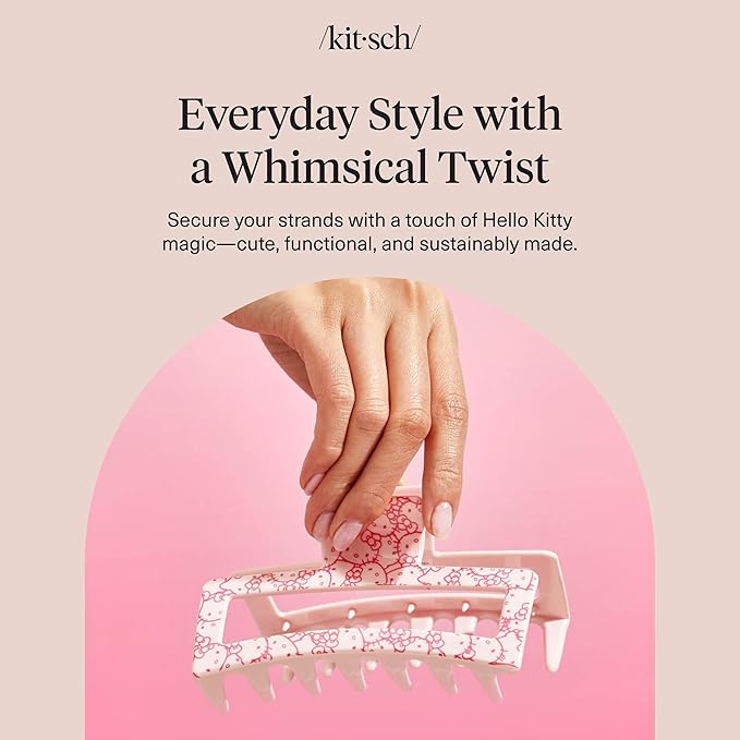 Kitsch Hello Kitty Recycled Plastic Jumbo Claw Clip, Extra Large claw Clips for Thick Hair, Big Hair Clips for Thin Hair | Ideal Gifts for Women (1 Piece, Pink Kitty Faces)