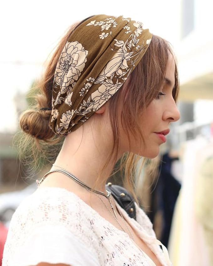 DRESHOW 6 Pack Extra Wide Headbands for Women Large Turban Headband Boho Head Wrap Elastic Hairbands Hair Twisted Knot Hair Accessories