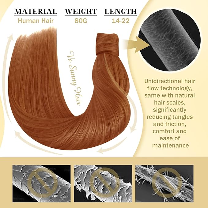 Ve Sunny Hair Extensions Ponytail Real Human Hair Wrap Around Clip in Ponytail Hair Extensions Straight Extensions Human Hair for Women Copper 16inch 80G