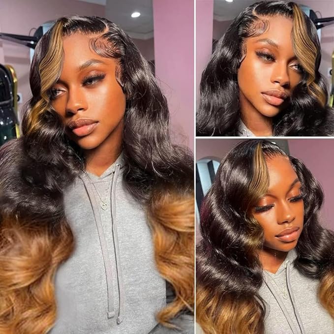 200% Density 13x6 Lace Front Wigs Human Hair Pre Plucked Body Wave HD Transparent Ombre Lace Front Wigs Glueless Wigs Human Hair 13x6 Balayage Wigs Human Hair Wigs For Women 30 Inch