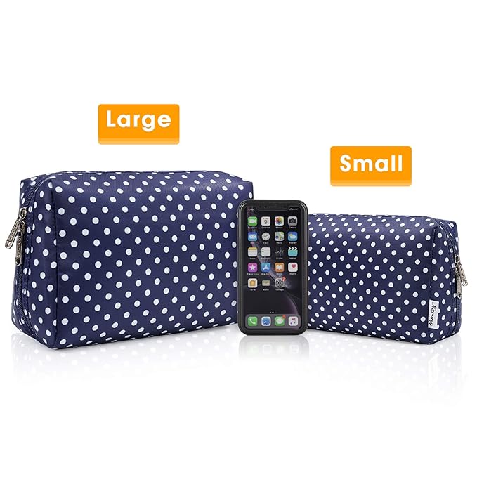 Narwey Cute Makeup Bag Travel Cosmetic Bag Organizer Toiletry Bag Make Up Bags with Compartments for Women Girls (Large, Polka Dot)