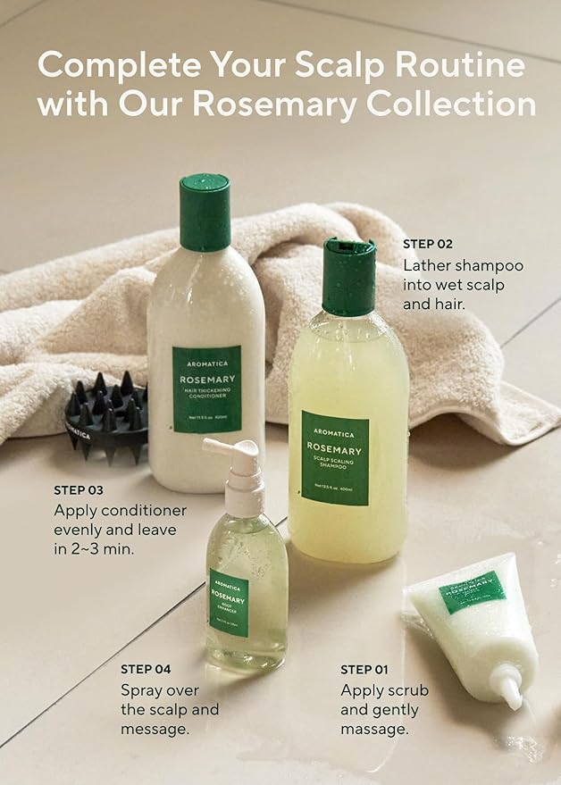 AROMATICA Root Enhancer Rosemary Water Spray for Hair Growth – Korean Hair Care Oil for Scalp Detox – Flaky & Itchy & Dry Scalp Treatment – Free from Sulfate, Silicone, and Paraben (3.38oz)