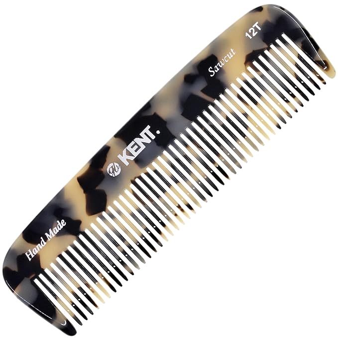 Kent 12T TW Wide Tooth Detangling Comb - Handmade Pocket Comb for Thick, Curly, and Wavy Hair Grooming - Large Tooth Detangler for Hair, Beard, and Mustache