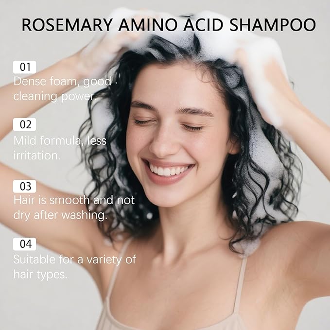 Rosemary Amino Acid Shampoo 1 Pack + Hair Growth Spray Serum Oil 3.38 Fl Oz for Thinning Hair Women Men, Controls Oily Scalp, Strengthens Hair with Zinc PCA, Hydrolyzed Silk
