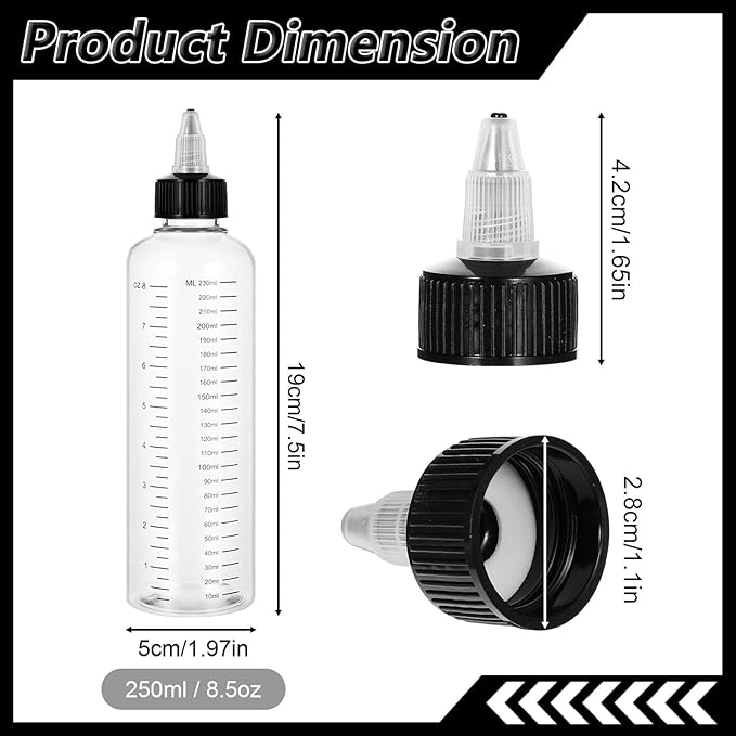3 Pcs Applicator Bottle for Hair Dye 8.5 Ounce Hair Oil Applicator Plastic Squeeze Bottle Root Transparent Hairs Dye Bottles Twist-On Top Tip Cap with Graduated Scale for Home Salon Stylist Beauty
