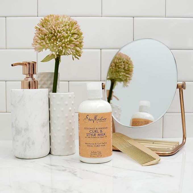 SheaMoisture Curl & Style Milk Coconut & Hibiscus with Silk Protein & Neem Oil for Thick, Defined, Curly Hair Fair Trade, Sulfate-Free 8 oz