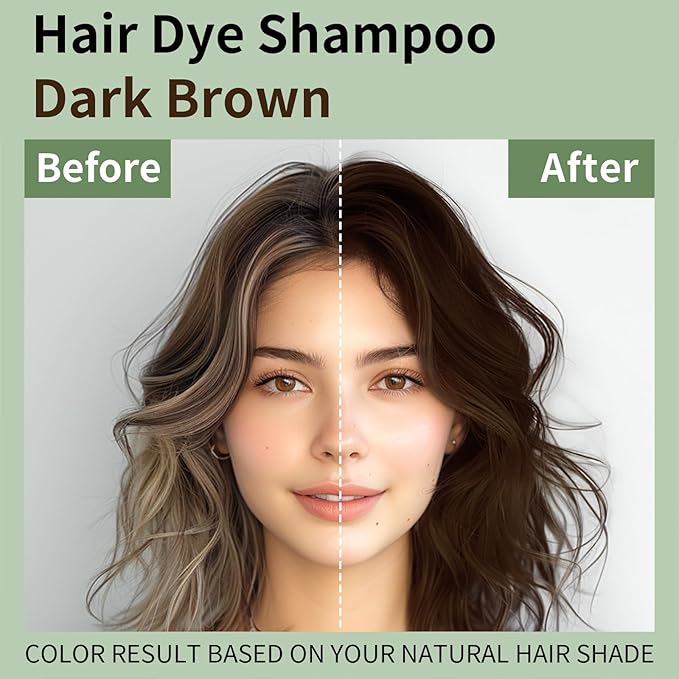 Dark Brown 3 in 1 Hair Dye Shampoo for Gray Hair, Instant Natural Hair Color Shampoo, Gifts for Men Women 500ML