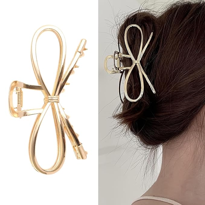 Bow Hair Claw Clips Gold Metal Hair Clips Strong Hold Nonslip Hair Jaw Clips for Thin Thick Hair Stylish Hair Accessories for Women Girls