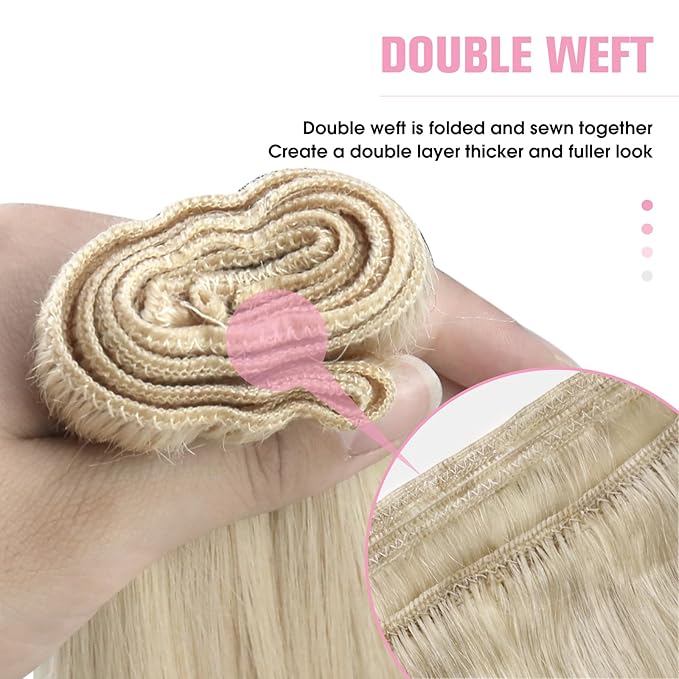 YoungSee 100G Weft Hair Extensions Platinum Blonde Human Hair Extensions Sew in Blonde Hair Weft Extensions Short Straight Hair 14inch