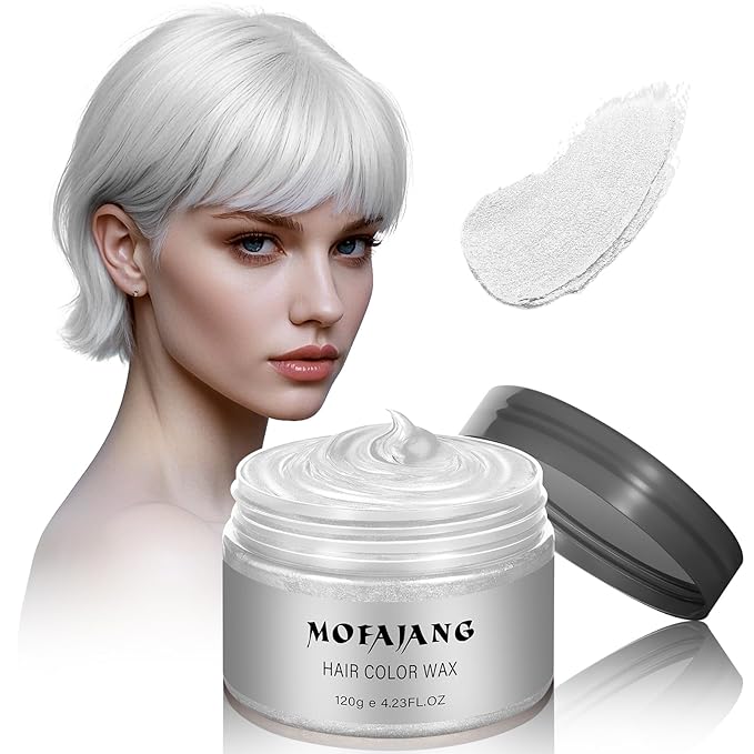 Christmas White Hair Color Wax 4.23 Ounces, Hair Spray Color, Natural Hair Wax Color, Washable Kids Women Temporary Hair Color Dye Clays for Beard, DIY, Parties, Cosplay, Role Playing,Halloween(White)