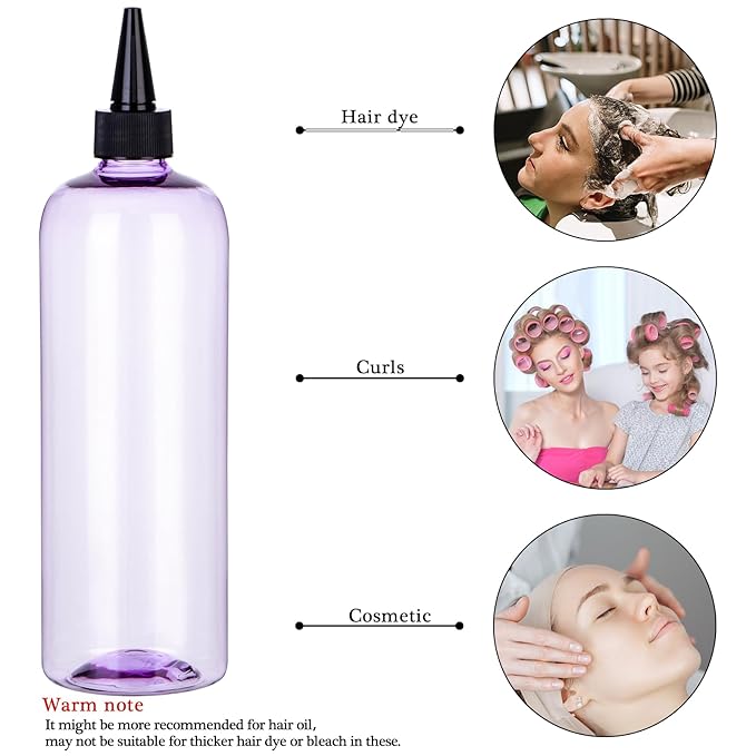 Applicator Bottle for Hair, 16.9 ounce Hair Color Applicator Bottle 2 Pack Squeeze Bottle Transparent Oil Bottles for Hair, PET Plastic Refillable Bottles with Twist Top Cap,Clear Purple