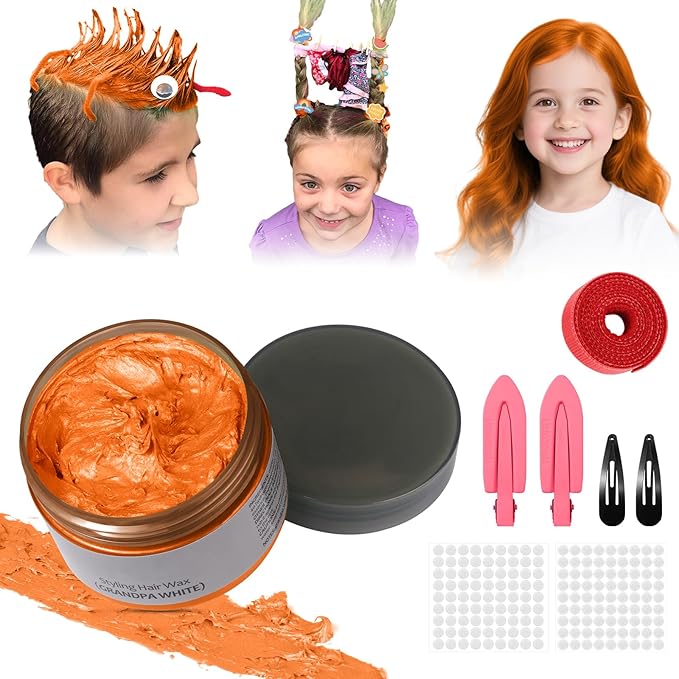Temporary Hair Color Wax Kit, Stocking Stuffers for Teen Girls, Instant Hair Dye Color Wax Washable Natural Hair Color Cream for DIY Hairstyle on Crazy Hair Day, Children's Day, Christmas (Orange)