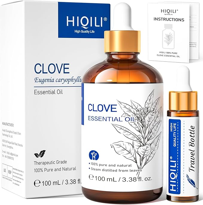 HIQILI 100ML Clove Oil for Teeth and Gums, Tooth Aches, Spray, Aromatherapy, 100% Pure Natural - 3.38 Fl Oz