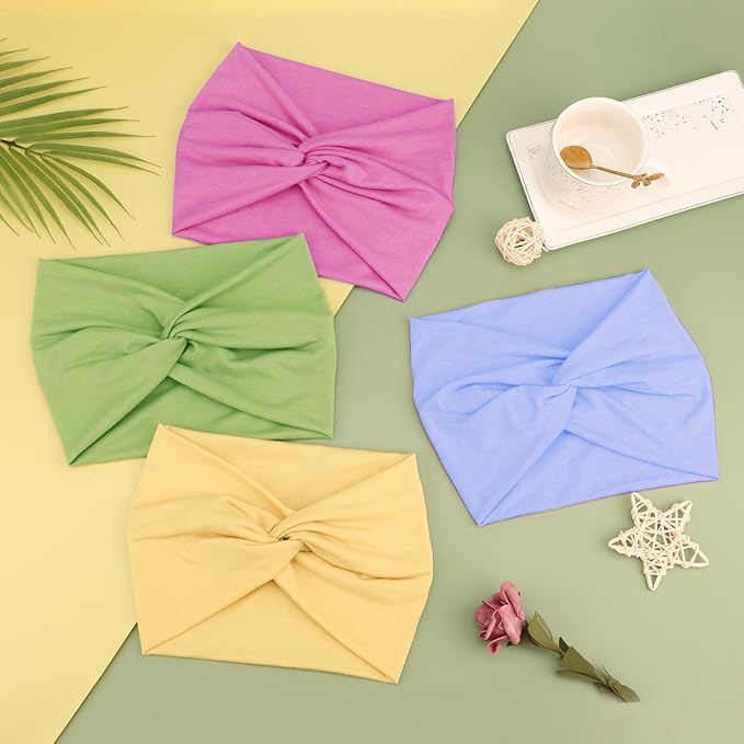DRESHOW 4 Pack Turban Headbands for Women Wide Vintage Head Wraps Knotted Cute Hair Band Accessories