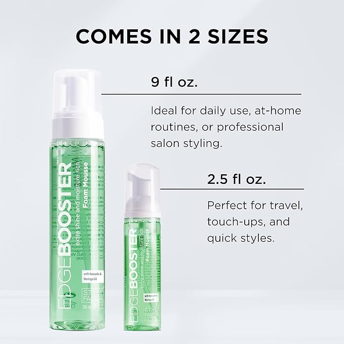 Style Factor EDGE BOOSTER Extra Shine & Moisture Rich Foam Mousse | Lightweight Styling for Curls, Waves, Braids, Locs & Protective Styles | Volume & Shine | With Biotin | 9 fl oz