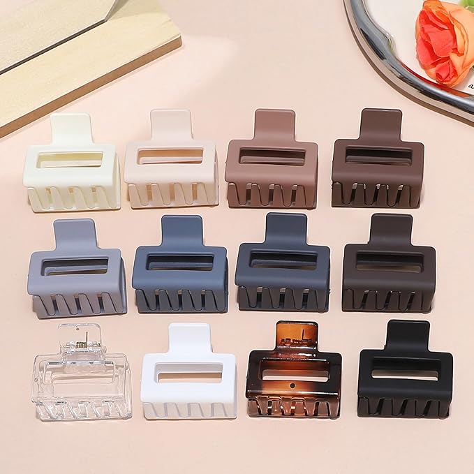 2 Inch Medium Hair Claw Clips 12 Pcs Square Hair Clips for Thin Hair Matte Nonslip Acrylic Banana Jaw Clips Bulk Hair Accessories for women and Girls - Neutral