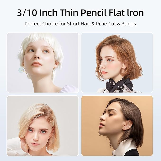 Small Flat Iron 3/10'' Pencil Flat Irons for Short Hair,Pixie Cut & Bangs,Skinny Hair Straightener for Edges with LED Display,Travel Hair Straightener with Dual Voltage,Auto Shut Off（Gray）