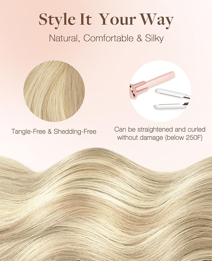 GOO GOO Invisi Edge Tape in Hair Extensions Human Hair, 18ET90A Natural Blonde Balayage, 6pcs 24inch 18g, Virgin Remy Hair, Seamless Injected Tape, Natural Look