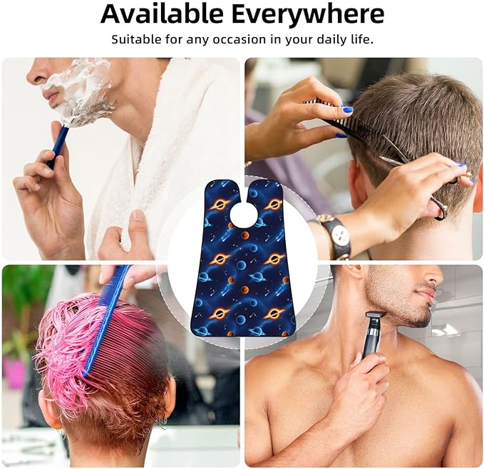 Strong Suction Cup Beard Grooming Bib, Non-Stick Hair Catcher, Waterproof, for Shaving, Cosmic Universe Stars Planets Blue Galaxy Art