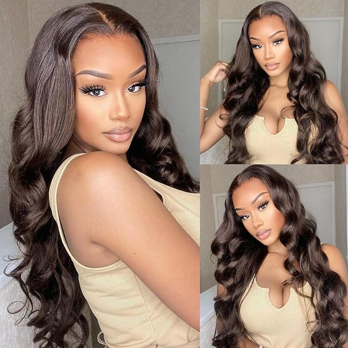 2X6 SKINLIKE HD Lace Closure Wigs Human Hair, Chocolate Brown Lace Front Wig, Body Wave Human Hair Wig Pre-Plucked Bleached Knots 250% Density HD Lace Closure Wigs 26 Inch