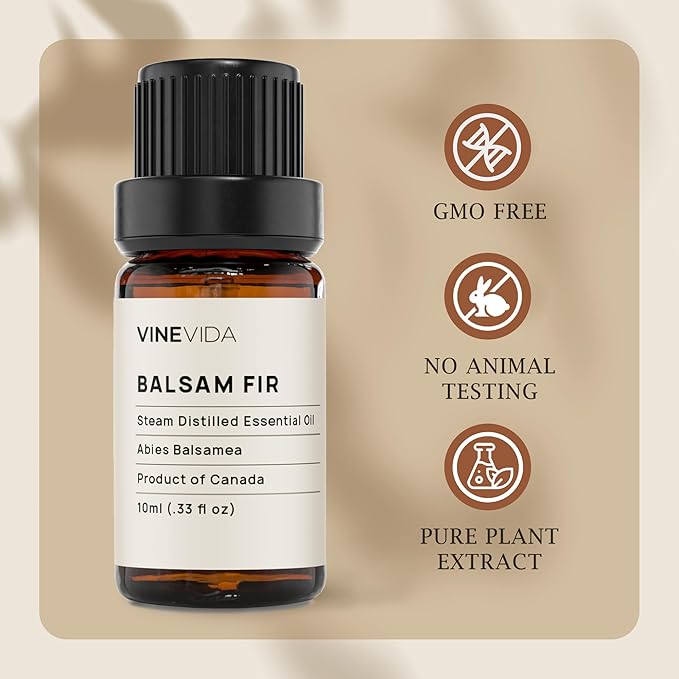 VINEVIDA Balsam Fir Essential Oil 10 mL - Undiluted Balsam Fir Oil 10 mL - Balsam Fir Candle Oil Scent - DIY Candle Scents for Candlemaking - 10 mL Essential Oil for Soap Making Safe for Skin